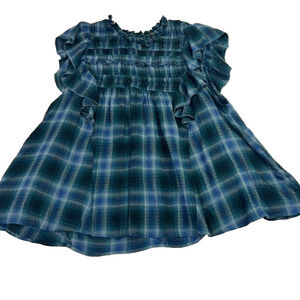 Free People Top Womens Medium Blue Not Your Average Girl Navy Ruffle Shoulder